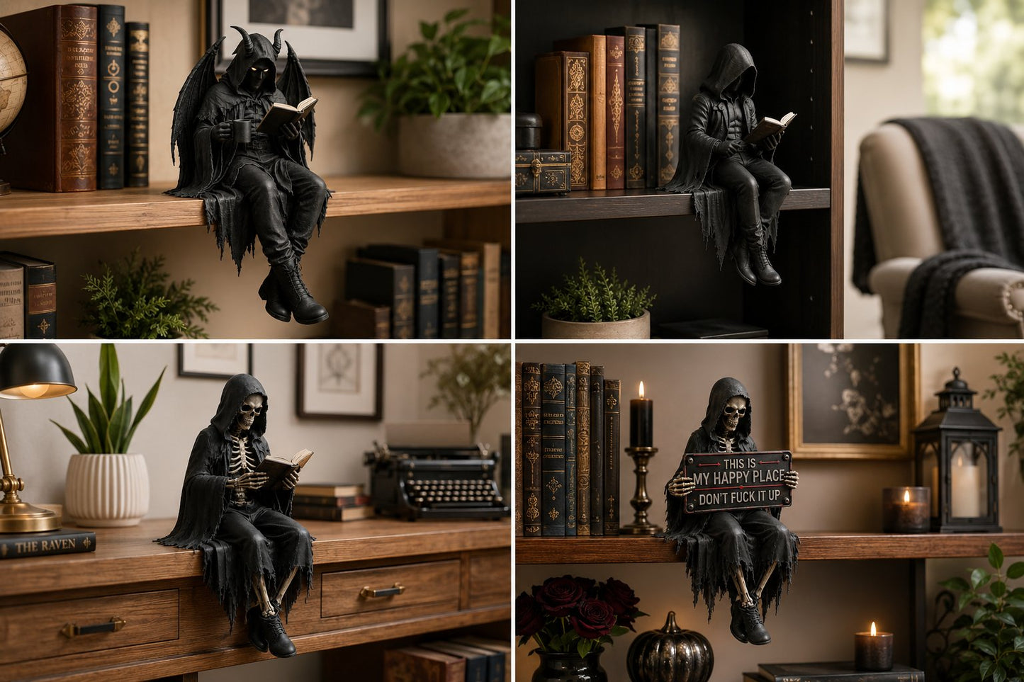 🖤 Gothic Dark Fantasy Shelf Sitter Figure – Mystical Bookish Decor for Bookshelves & Reading Nooks