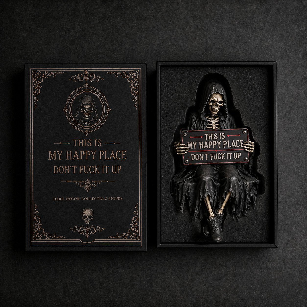 🖤 Gothic Dark Fantasy Shelf Sitter Figure – Mystical Bookish Decor for Bookshelves & Reading Nooks