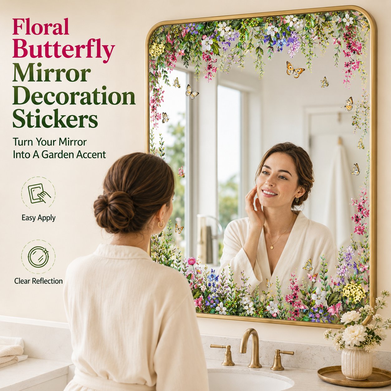 Floral Butterfly Mirror Decoration Stickers