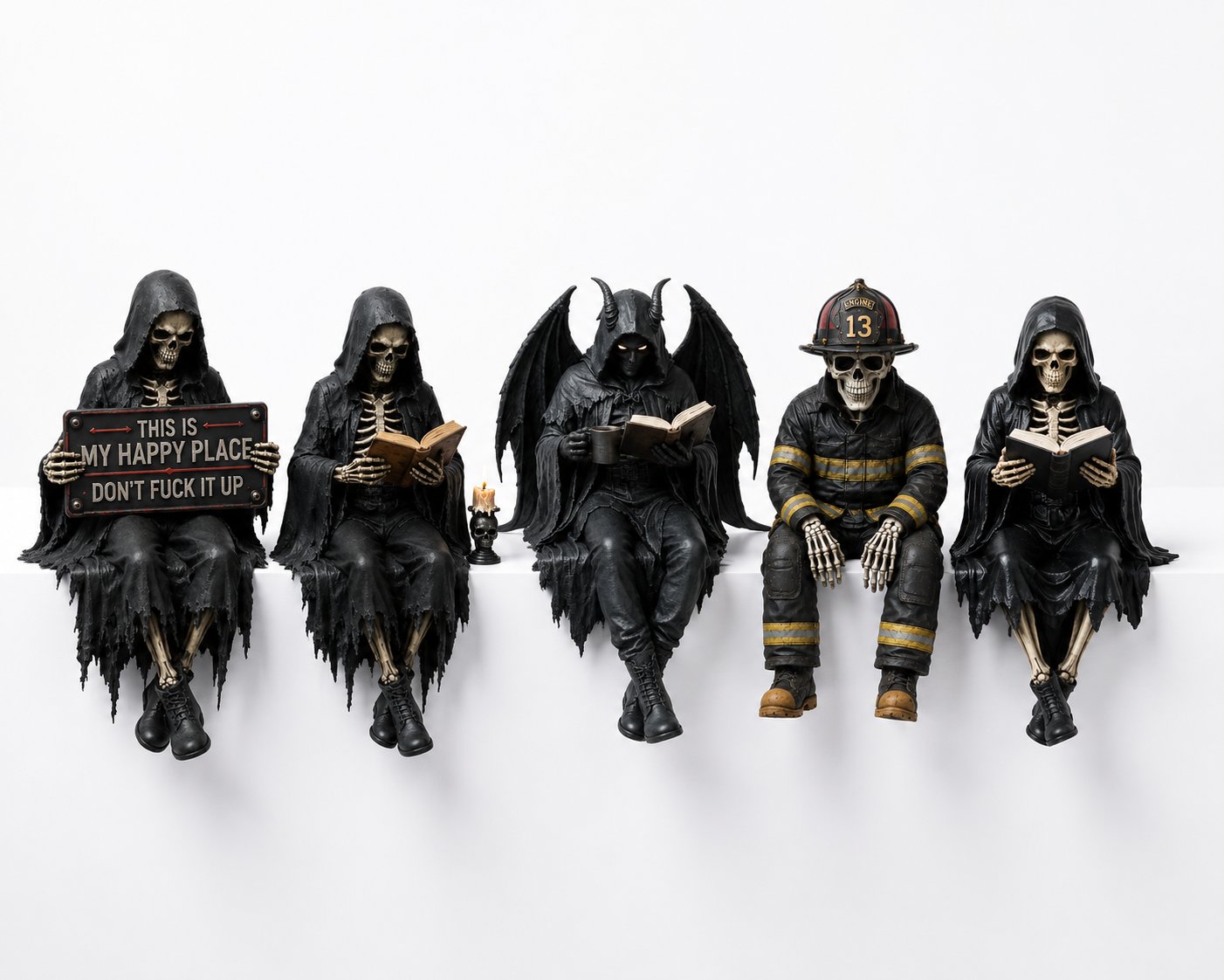 🖤 Gothic Dark Fantasy Shelf Sitter Figure – Mystical Bookish Decor for Bookshelves & Reading Nooks