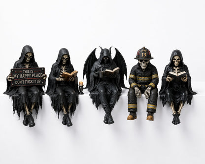 🖤 Gothic Dark Fantasy Shelf Sitter Figure – Mystical Bookish Decor for Bookshelves & Reading Nooks