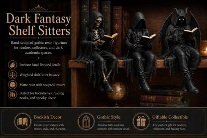 🖤 Gothic Dark Fantasy Shelf Sitter Figure – Mystical Bookish Decor for Bookshelves & Reading Nooks