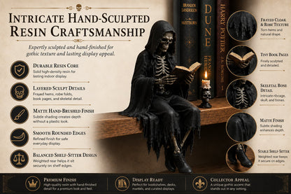 🖤 Gothic Dark Fantasy Shelf Sitter Figure – Mystical Bookish Decor for Bookshelves & Reading Nooks