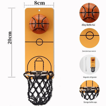 🏀 Wall Mount Basketball Bottle Opener with Caps Net