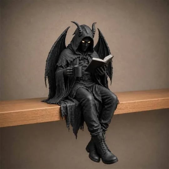 🖤 Gothic Dark Fantasy Shelf Sitter Figure – Mystical Bookish Decor for Bookshelves & Reading Nooks