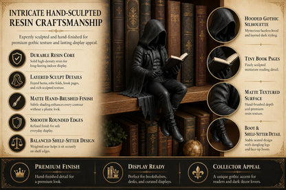 🖤 Gothic Dark Fantasy Shelf Sitter Figure – Mystical Bookish Decor for Bookshelves & Reading Nooks
