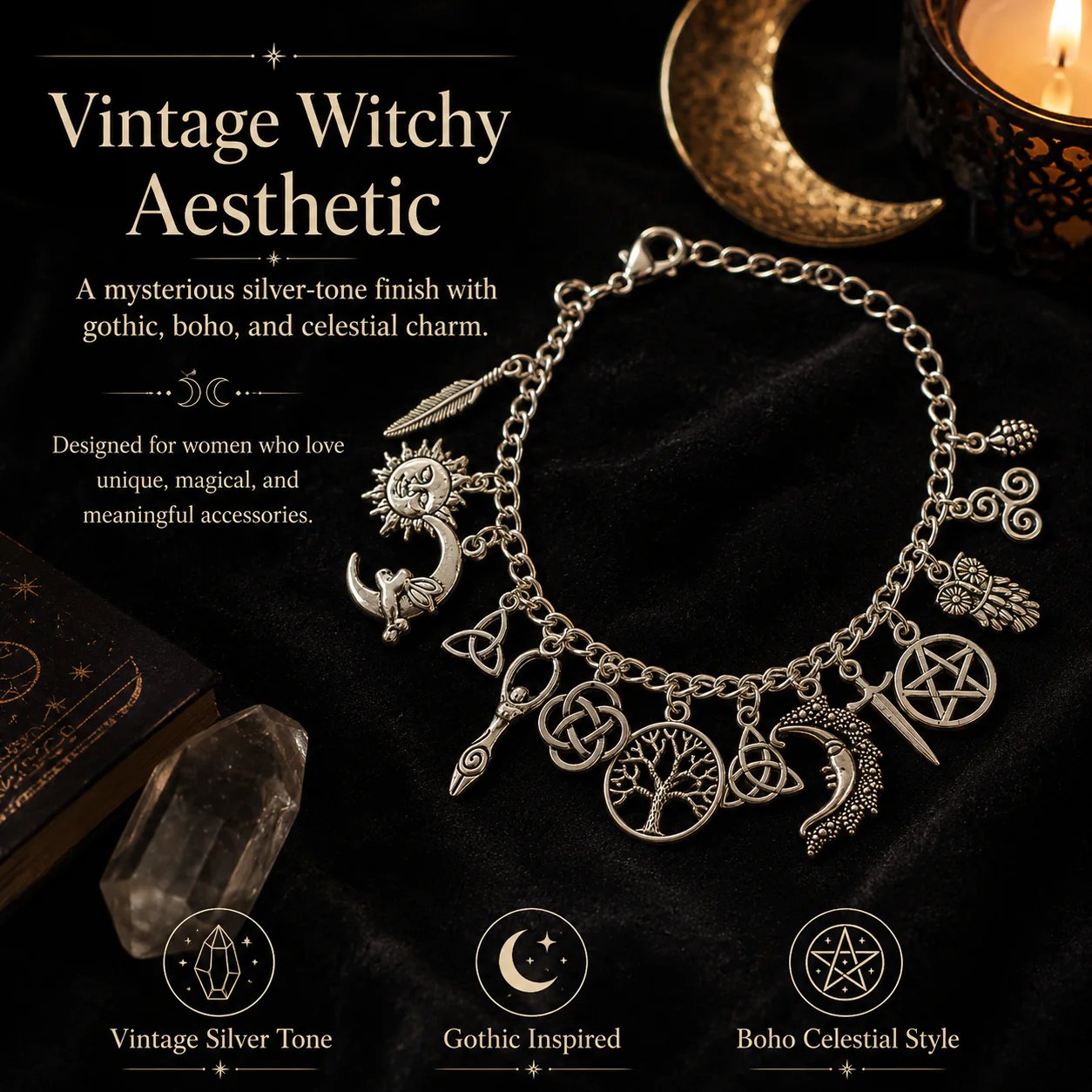 🔥Last Day 49% OFF - 🧙🖤Vintage Witchy Charm Bracelet(✨Buy 2 Free Shipping)