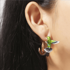 Hummingbird Earrings, Cute Bird Earrings, Semicircle Bird Earrings