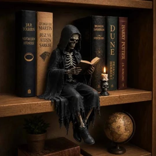🖤 Gothic Dark Fantasy Shelf Sitter Figure – Mystical Bookish Decor for Bookshelves & Reading Nooks