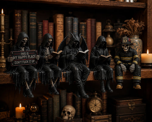 🖤 Gothic Dark Fantasy Shelf Sitter Figure – Mystical Bookish Decor for Bookshelves & Reading Nooks