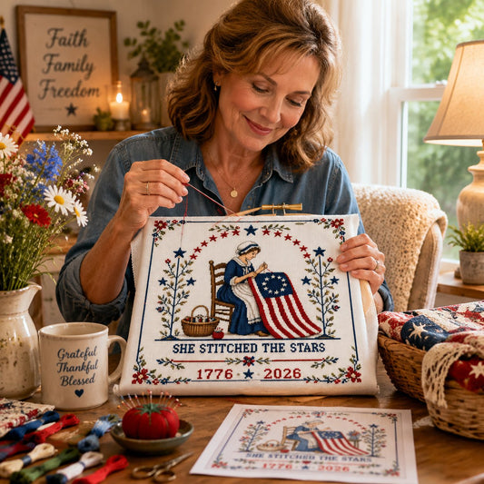 🔥us 250th Anniversary 50% OFF - She Stitched The Stars Commemorative Cross Stitch Kit
