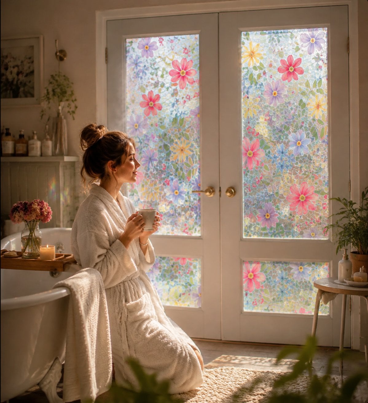 💐Colorful flowers, dazzling sunlight, double-sided visible glass decorative wall stickers