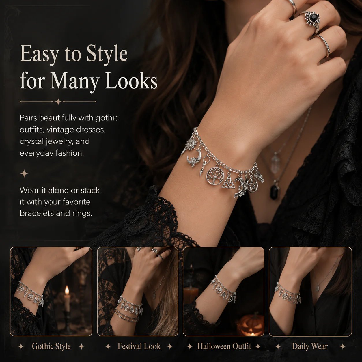 🔥Last Day 49% OFF - 🧙🖤Vintage Witchy Charm Bracelet(✨Buy 2 Free Shipping)