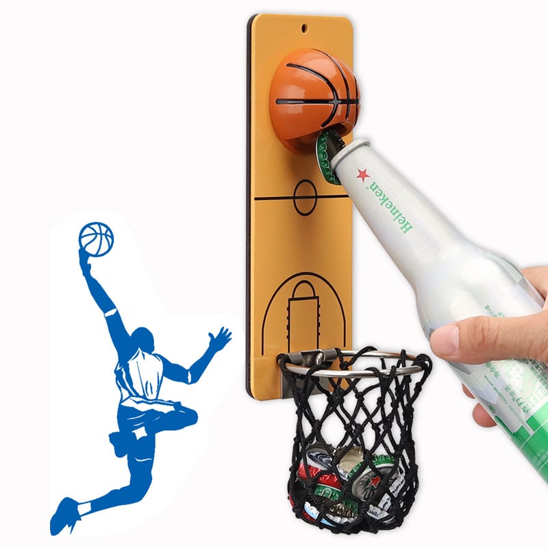 🏀 Wall Mount Basketball Bottle Opener with Caps Net