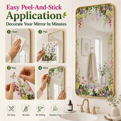 Floral Butterfly Mirror Decoration Stickers