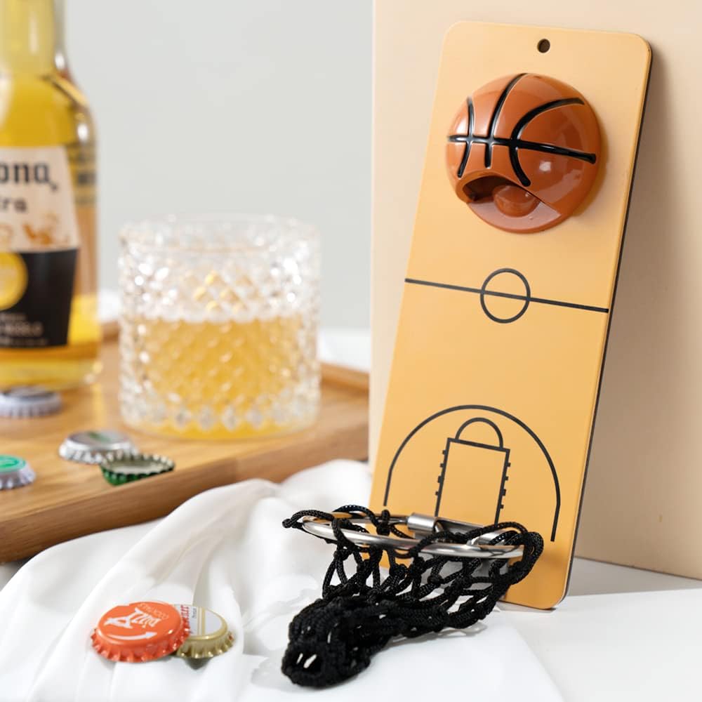 🏀 Wall Mount Basketball Bottle Opener with Caps Net