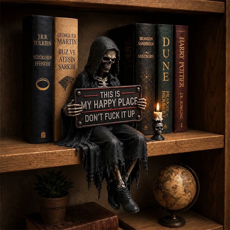 🖤 Gothic Dark Fantasy Shelf Sitter Figure – Mystical Bookish Decor for Bookshelves & Reading Nooks