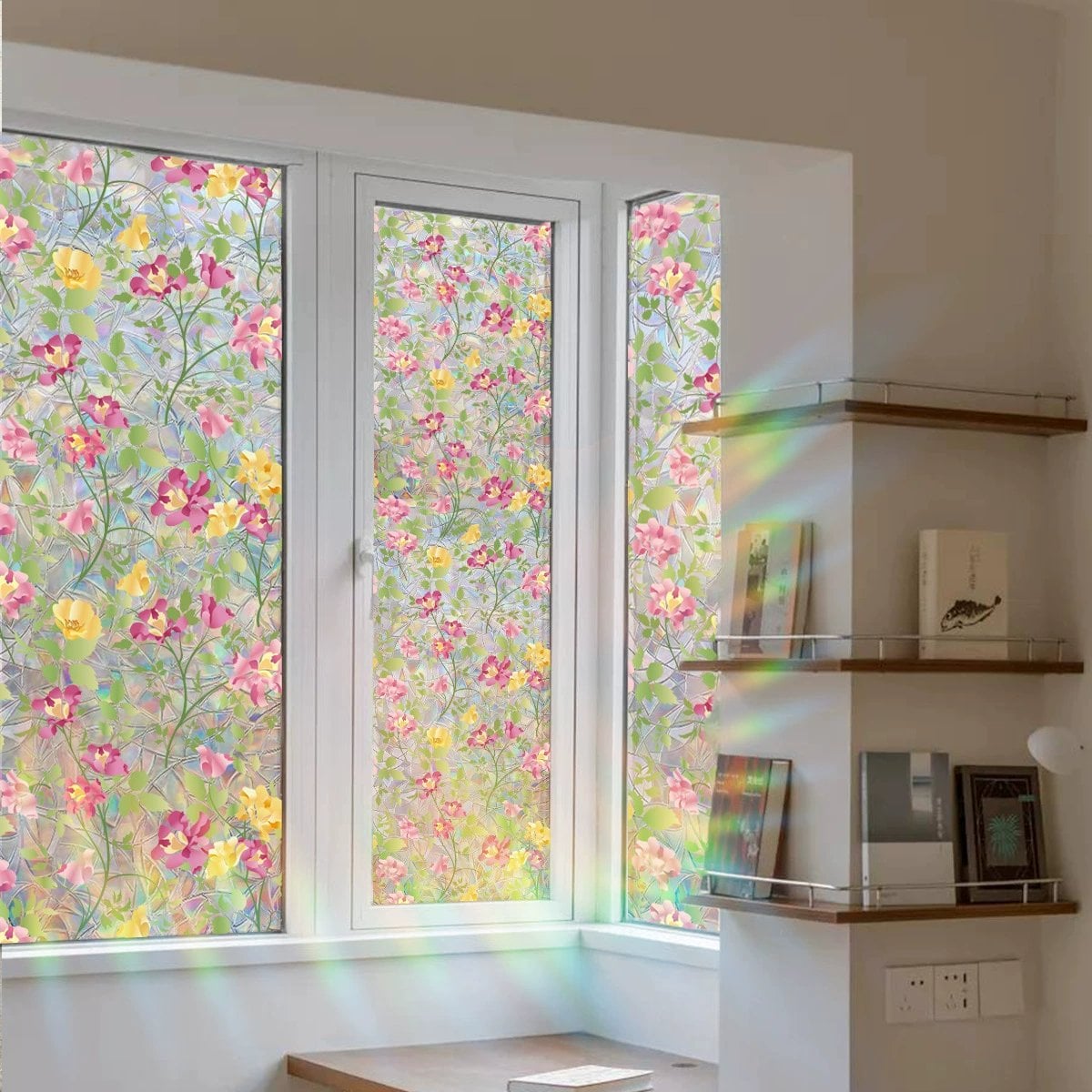 💐Colorful flowers, dazzling sunlight, double-sided visible glass decorative wall stickers