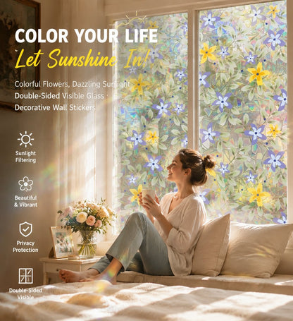 💐Colorful flowers, dazzling sunlight, double-sided visible glass decorative wall stickers