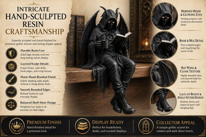 🖤 Gothic Dark Fantasy Shelf Sitter Figure – Mystical Bookish Decor for Bookshelves & Reading Nooks