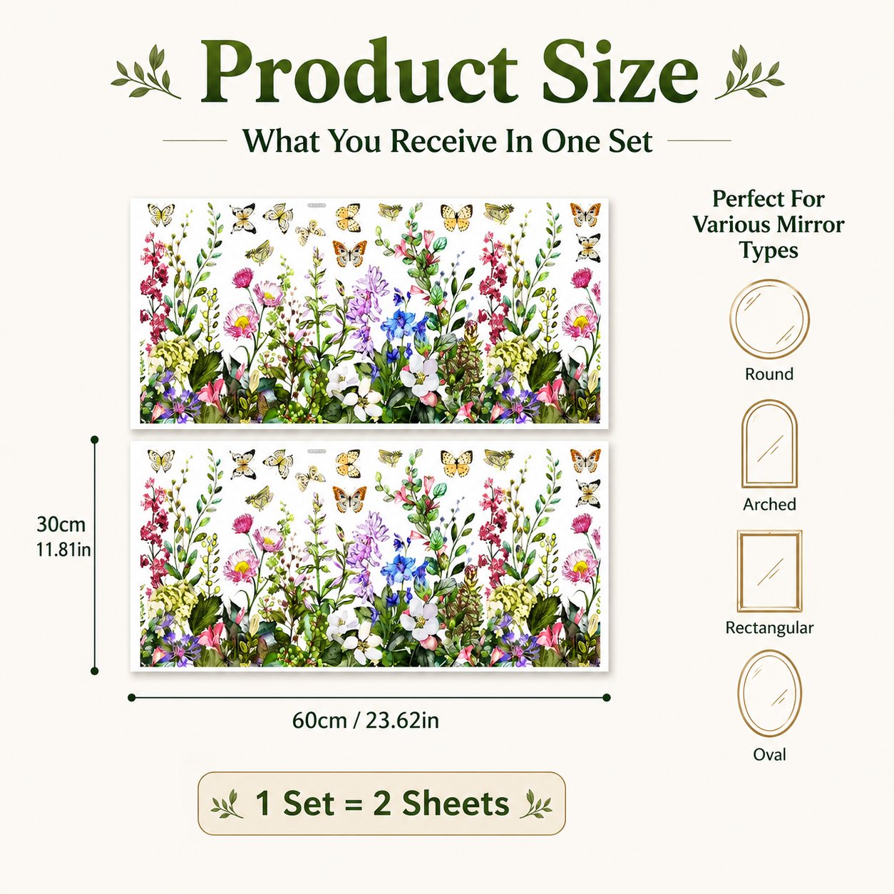Floral Butterfly Mirror Decoration Stickers