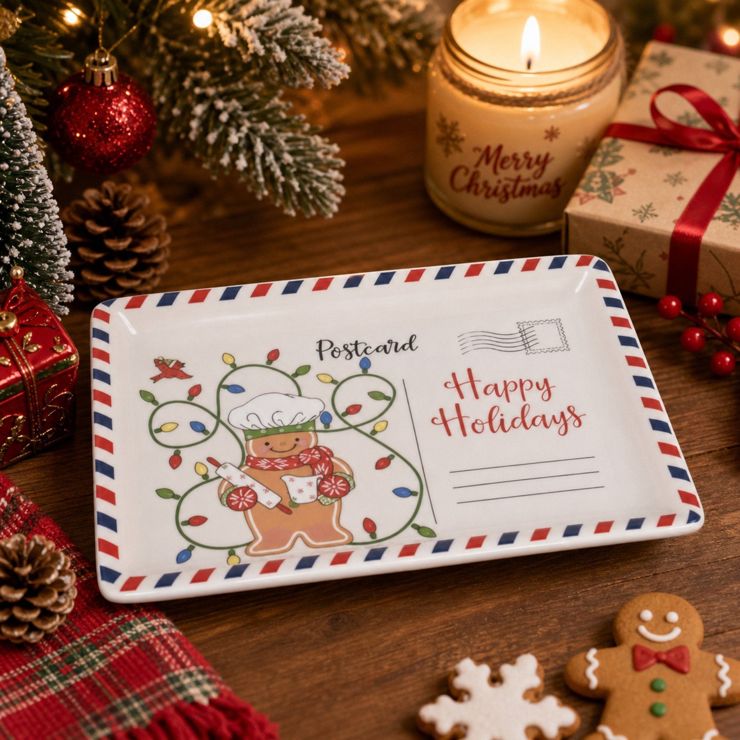🎄 LAST DAY 49% OFF🍪 Vintage Christmas Postcard Platter🎅🎁