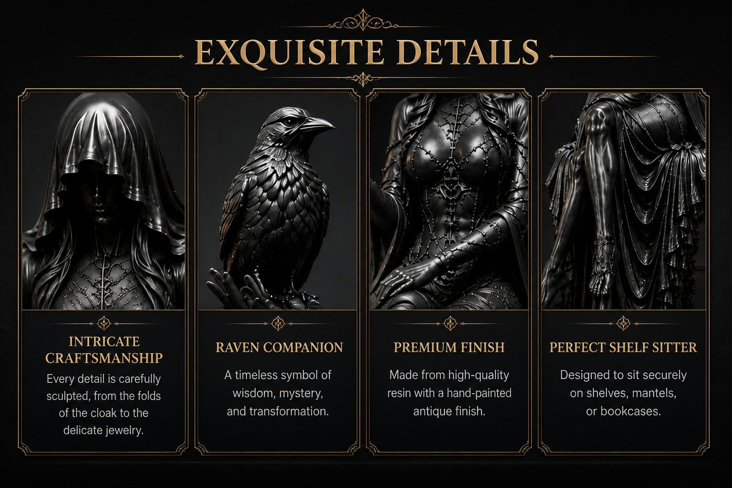 🖤 Gothic Raven Shelf Sitter Statue – A Symbol of Mystery, Wisdom & Dark Elegance